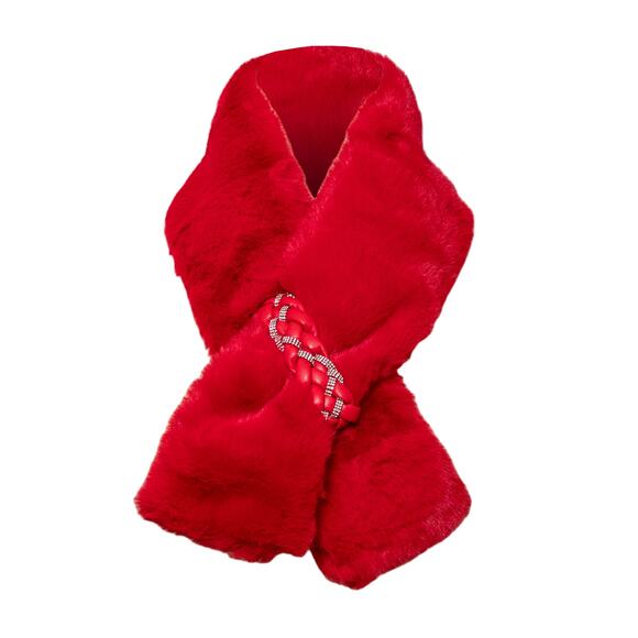 Women's Red Faux Fur Pull Through Scarf One Size NWT - Picture 1 of 5
